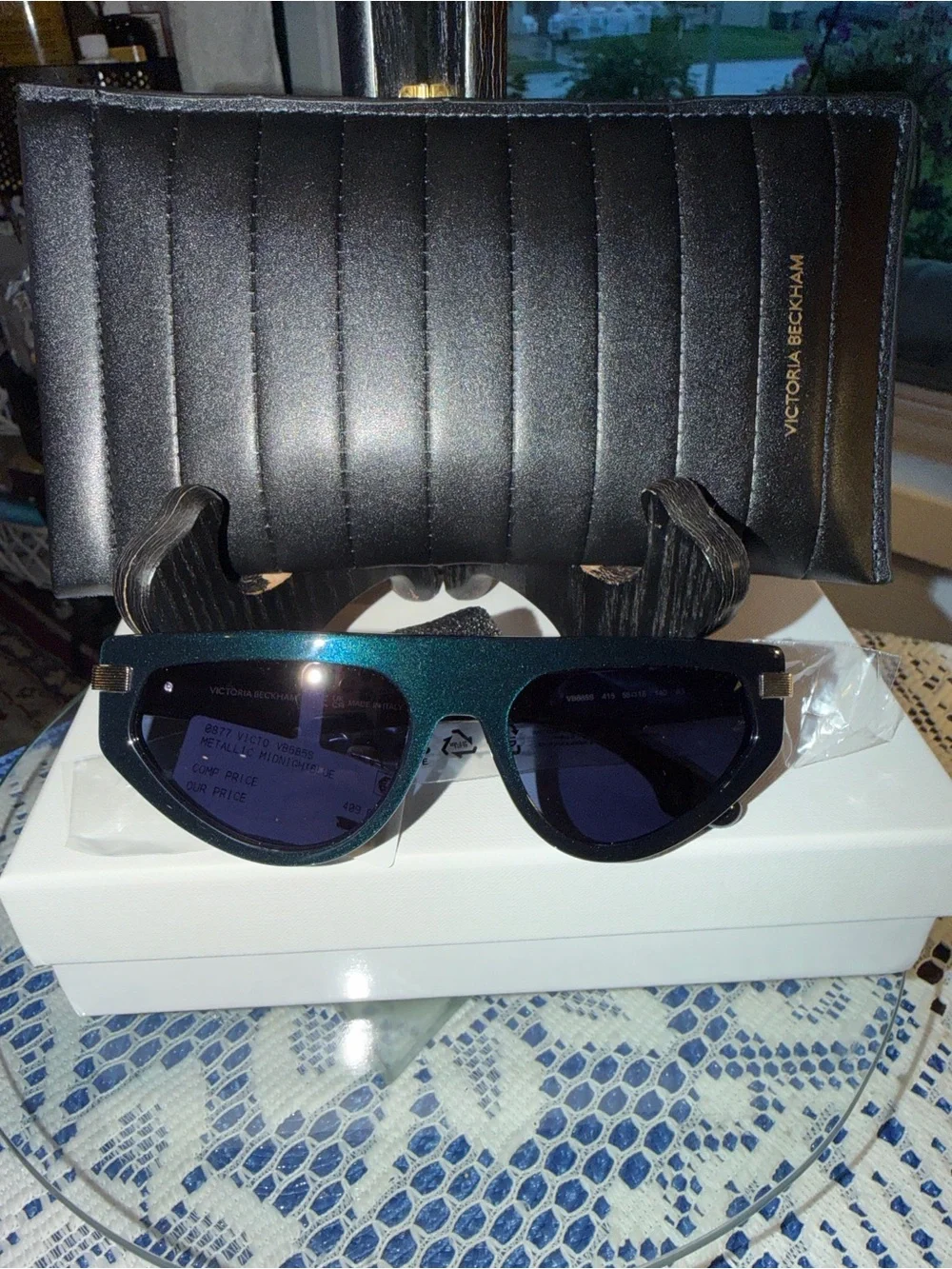 Victoria Beckham Black Quilted Leather Men's Clutch with Sunglasses
